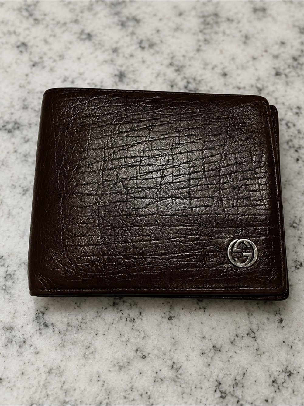 Vintage Gucci Brown Leather Bifold Wallet GG Logo Unisex